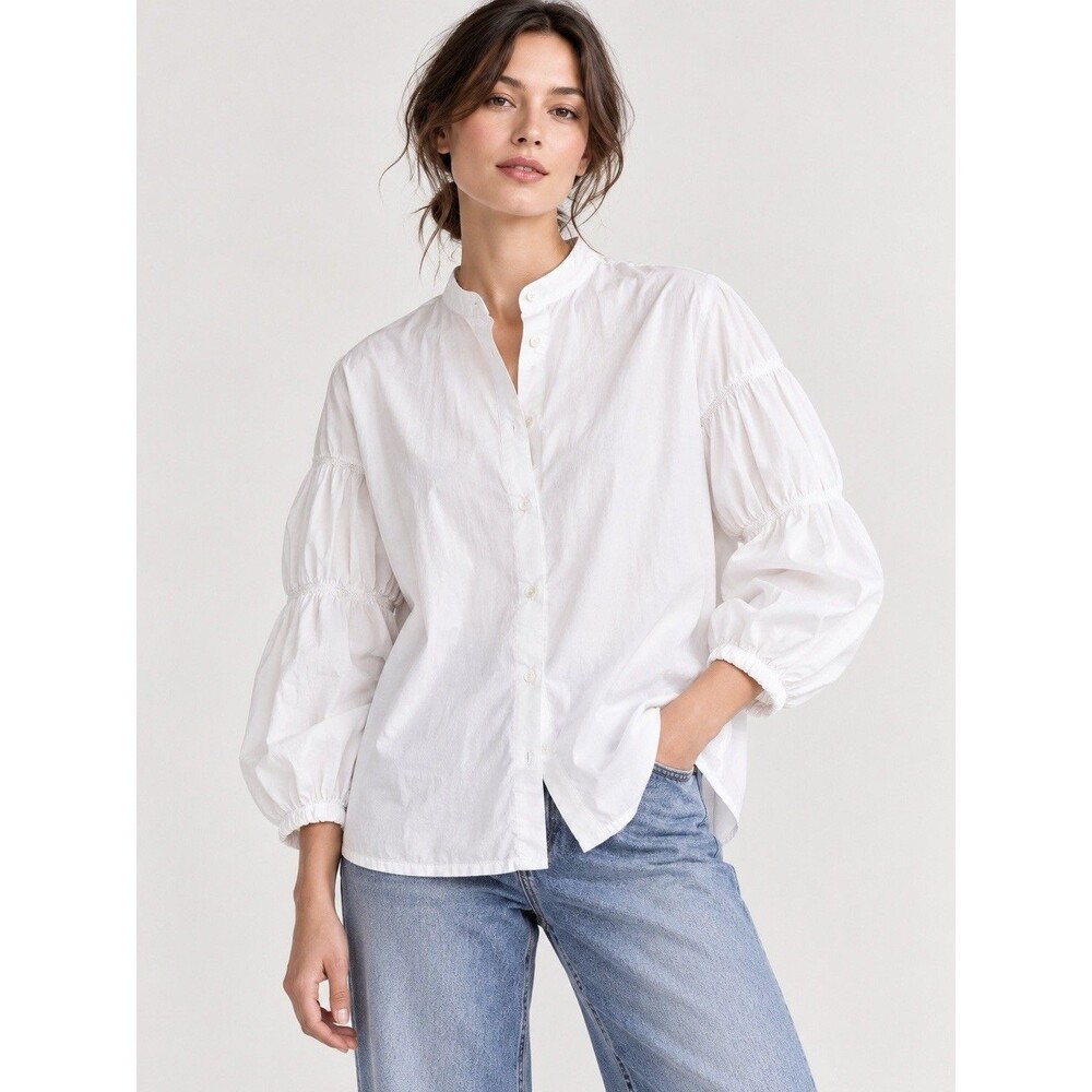 JW Anderson x Uniqlo White Cotton Gathered Puff Sleeve Blouse Size M